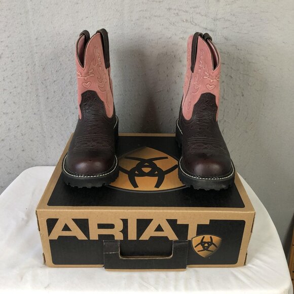 Ariat Fatbaby Boots Womens Size 7.5 Brown Ostrich Print Blush Suede 4LR 14765 - Picture 2 of 16